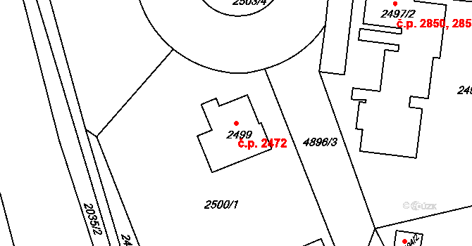 Smíchov 2472, Praha na parcele st. 2499 v KÚ Smíchov, Katastrální mapa