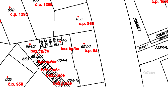Holešovice 94, Praha na parcele st. 664/1 v KÚ Holešovice, Katastrální mapa