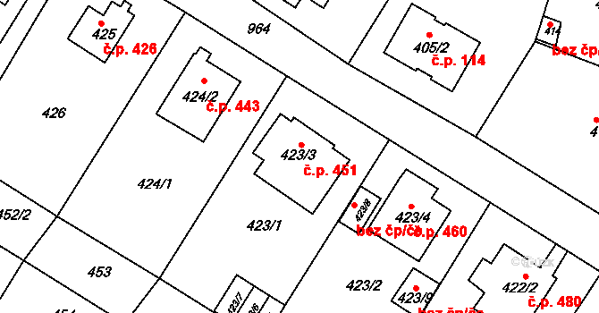 Hostavice 451, Praha na parcele st. 423/3 v KÚ Hostavice, Katastrální mapa