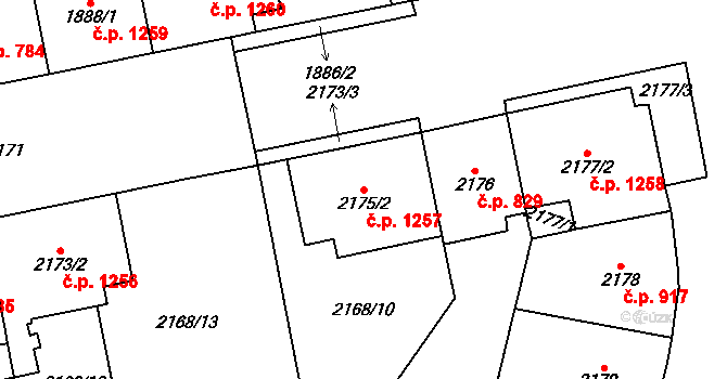 Vršovice 1257, Praha na parcele st. 2175/2 v KÚ Vršovice, Katastrální mapa