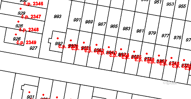 Záběhlice 2353, Praha na parcele st. 986 v KÚ Záběhlice, Katastrální mapa