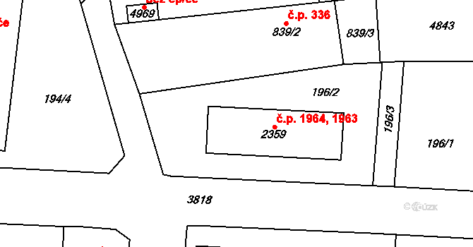 Dvůr Králové nad Labem 1963,1964 na parcele st. 2359 v KÚ Dvůr Králové nad Labem, Katastrální mapa