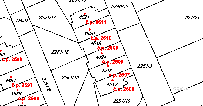 Dvůr Králové nad Labem 2608 na parcele st. 4424 v KÚ Dvůr Králové nad Labem, Katastrální mapa
