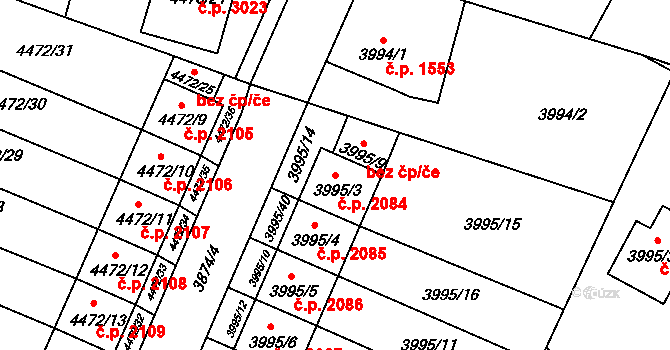 Česká Lípa 2084 na parcele st. 3995/3 v KÚ Česká Lípa, Katastrální mapa