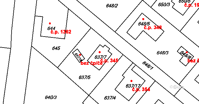 Rumburk 1 345, Rumburk na parcele st. 637/7 v KÚ Rumburk, Katastrální mapa