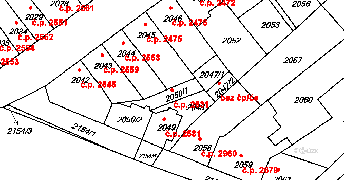 Chomutov 2631 na parcele st. 2050/2 v KÚ Chomutov II, Katastrální mapa