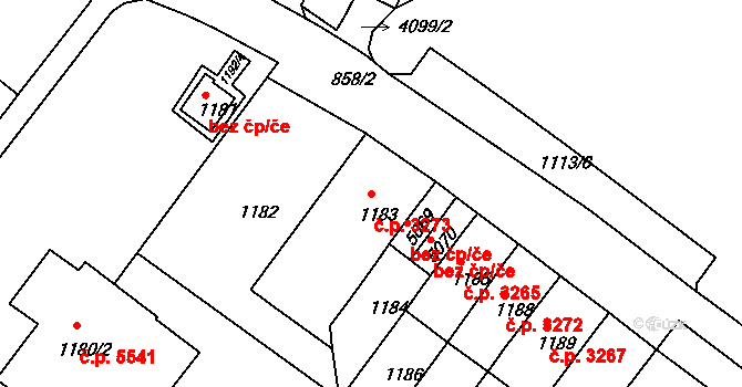 Chomutov 3273 na parcele st. 1183 v KÚ Chomutov II, Katastrální mapa