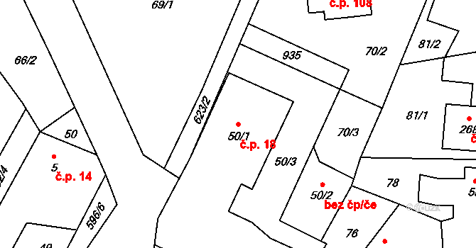 Paceřice 18 na parcele st. 50/1 v KÚ Paceřice, Katastrální mapa