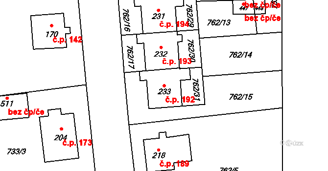 Dolní Chrastava 192, Chrastava na parcele st. 233 v KÚ Dolní Chrastava, Katastrální mapa