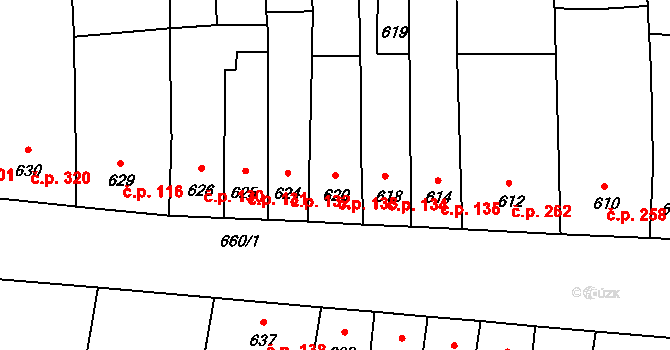 Opatovice 133 na parcele st. 620 v KÚ Opatovice u Rajhradu, Katastrální mapa