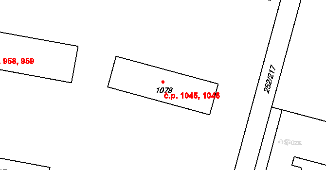Rosice 1045,1046 na parcele st. 1078 v KÚ Rosice u Brna, Katastrální mapa