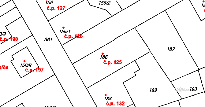 Chotutice 125 na parcele st. 186 v KÚ Chotutice, Katastrální mapa