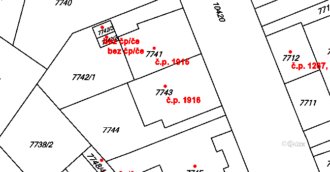 Jižní Předměstí 1916, Plzeň na parcele st. 7743 v KÚ Plzeň, Katastrální mapa