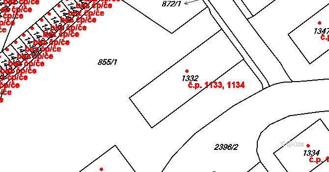 Ústí nad Orlicí 1133,1134 na parcele st. 1332 v KÚ Ústí nad Orlicí, Katastrální mapa