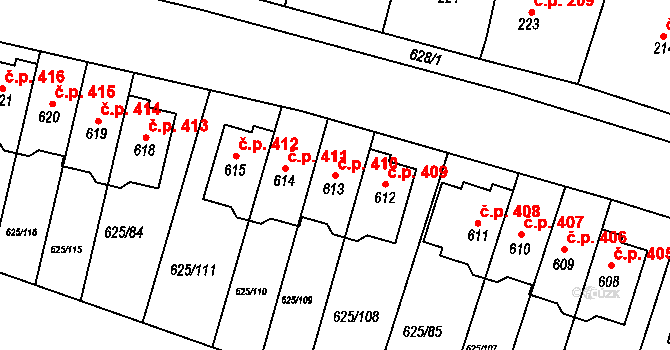 Předměřice nad Labem 410 na parcele st. 613 v KÚ Předměřice nad Labem, Katastrální mapa