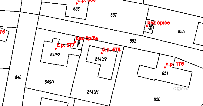 Týnec nad Labem 578 na parcele st. 2143/2 v KÚ Týnec nad Labem, Katastrální mapa