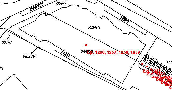 Uherské Hradiště 1257,1258,1259,1260 na parcele st. 2655/1 v KÚ Uherské Hradiště, Katastrální mapa