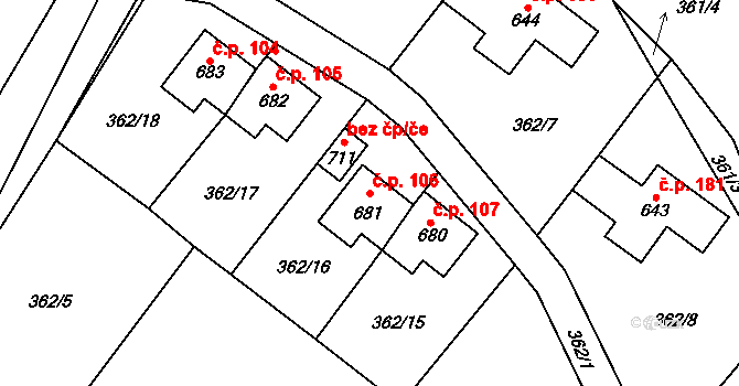 Lipnice nad Sázavou 106 na parcele st. 681 v KÚ Lipnice nad Sázavou, Katastrální mapa