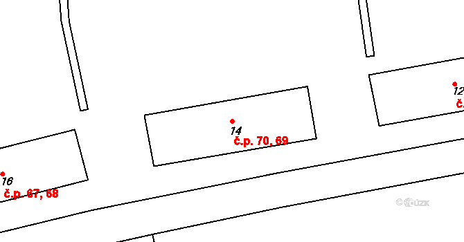 Habartov 69,70 na parcele st. 14 v KÚ Habartov, Katastrální mapa