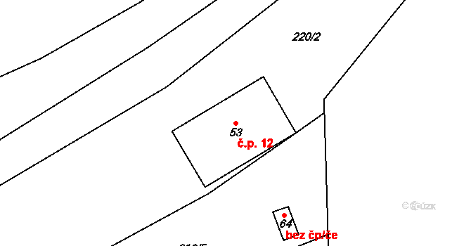 Žlíbky 12, Horní Vltavice na parcele st. 53 v KÚ Žlíbky, Katastrální mapa