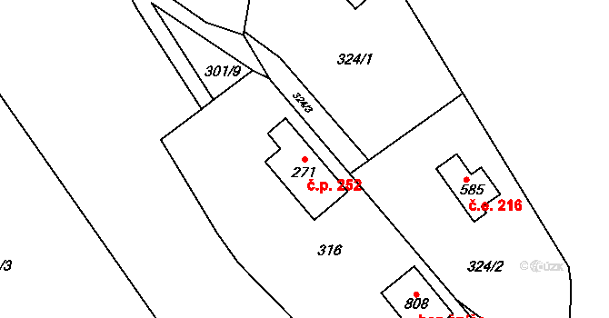 Struhařov 252 na parcele st. 271 v KÚ Struhařov u Mnichovic, Katastrální mapa