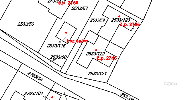 České Budějovice 5 2745, České Budějovice na parcele st. 2533/122 v KÚ České Budějovice 5, Katastrální mapa