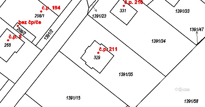 Kochánky 211 na parcele st. 329 v KÚ Kochánky, Katastrální mapa