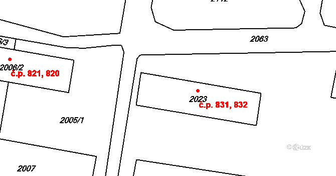 Bruntál 831,832 na parcele st. 2023 v KÚ Bruntál-město, Katastrální mapa