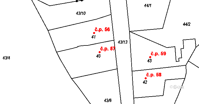 Rumberk 57, Deštná na parcele st. 40 v KÚ Rumberk, Katastrální mapa