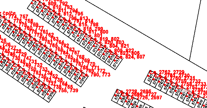 Příluky 805,822, Zlín na parcele st. 571/15 v KÚ Příluky u Zlína, Katastrální mapa