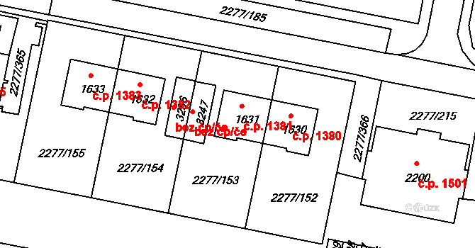 Vlašim 1381 na parcele st. 1631 v KÚ Vlašim, Katastrální mapa