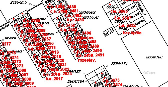 Hodonín 2490 na parcele st. 6922 v KÚ Hodonín, Katastrální mapa
