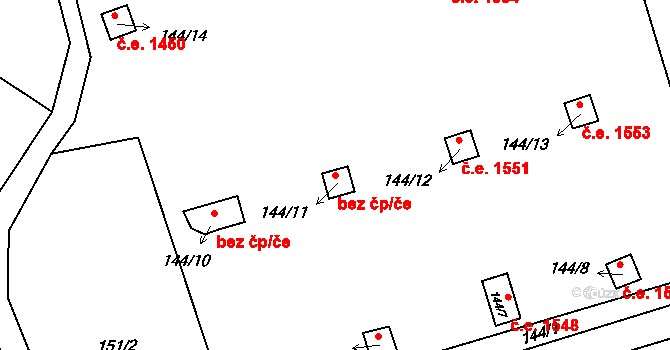 Jirkov 39089223 na parcele st. 144/11 v KÚ Červený Hrádek u Jirkova, Katastrální mapa