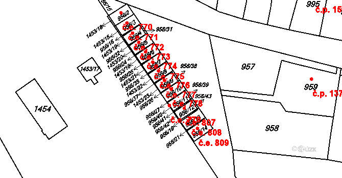 Pudlov 778, Bohumín na parcele st. 956/10 v KÚ Pudlov, Katastrální mapa