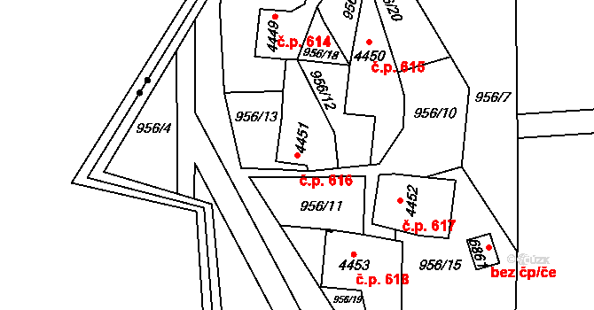 Zlín 616 na parcele st. 4451 v KÚ Zlín, Katastrální mapa