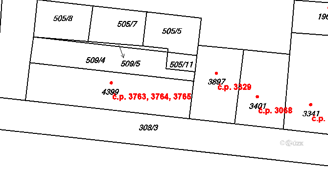 Zlín 3763,3764,3765 na parcele st. 4399 v KÚ Zlín, Katastrální mapa