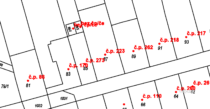 Hrušky 223 na parcele st. 87 v KÚ Hrušky u Brna, Katastrální mapa