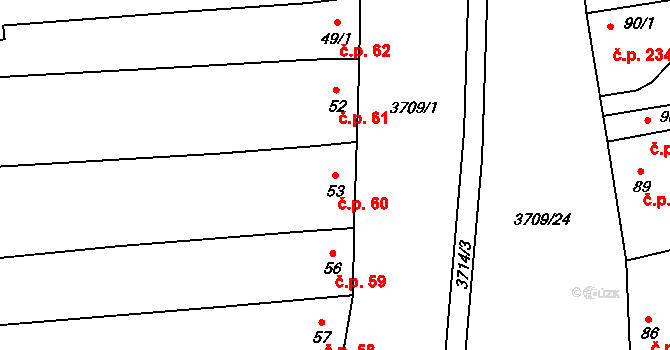 Hradčovice 60 na parcele st. 53 v KÚ Hradčovice, Katastrální mapa