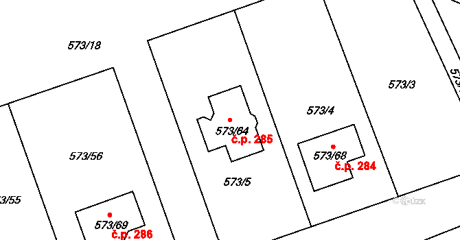 Drahelice 285, Nymburk na parcele st. 573/64 v KÚ Drahelice, Katastrální mapa