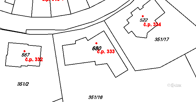 Týn 333, Třebíč na parcele st. 680 v KÚ Týn u Třebíče, Katastrální mapa