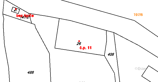 Kamenička 11, Bílá Voda na parcele st. 26 v KÚ Kamenička u Bílé Vody, Katastrální mapa
