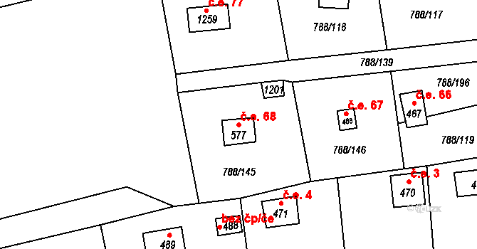Nučice 68 na parcele st. 577 v KÚ Nučice u Rudné, Katastrální mapa