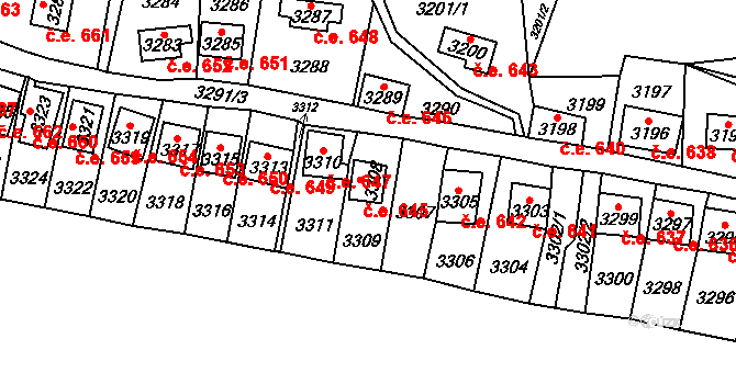 Černošice 645 na parcele st. 3308 v KÚ Černošice, Katastrální mapa