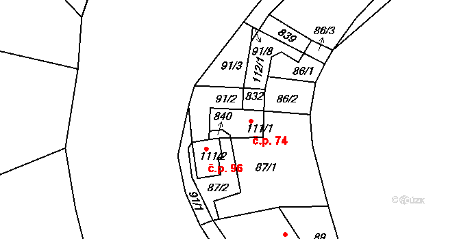Rabštejn nad Střelou 74, Manětín na parcele st. 111/1 v KÚ Rabštejn nad Střelou, Katastrální mapa