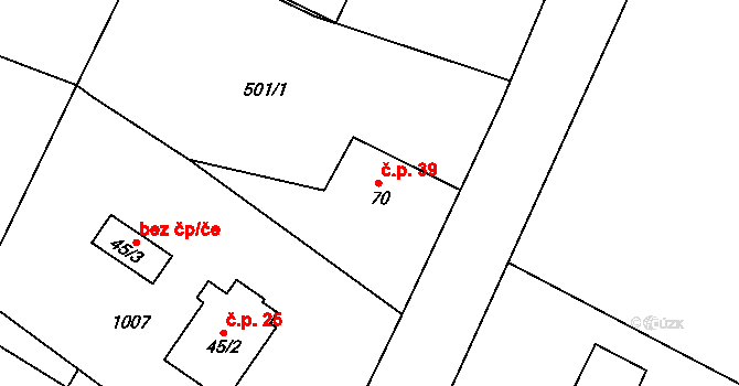 Ždánov 39 na parcele st. 70 v KÚ Ždánov, Katastrální mapa