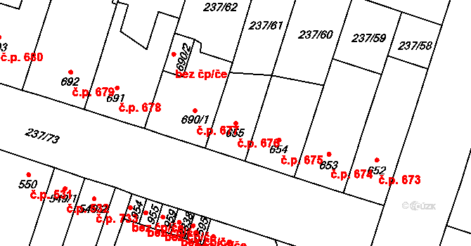 Přeštice 676 na parcele st. 655 v KÚ Přeštice, Katastrální mapa