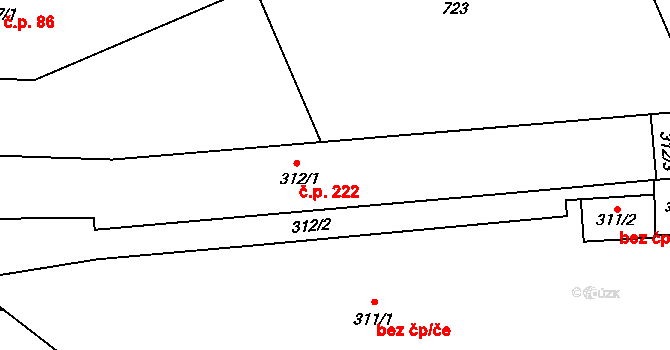Josefov 222, Jaroměř na parcele st. 312/1 v KÚ Josefov u Jaroměře, Katastrální mapa