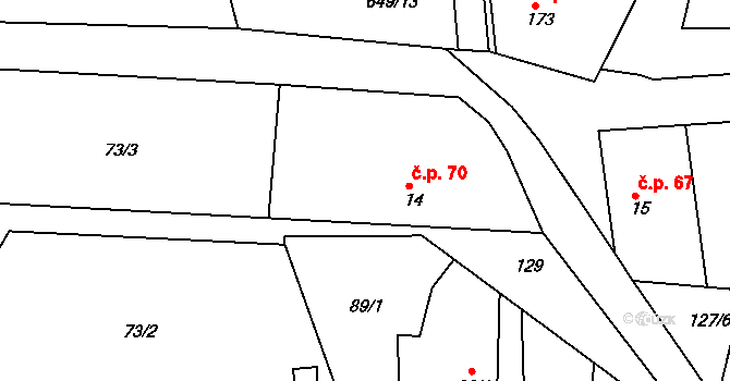 Semín 70 na parcele st. 14 v KÚ Semín, Katastrální mapa