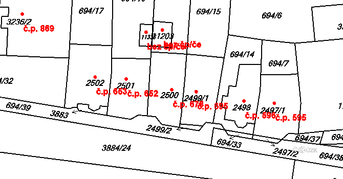 Bílé Předměstí 678, Pardubice na parcele st. 2500 v KÚ Pardubice, Katastrální mapa