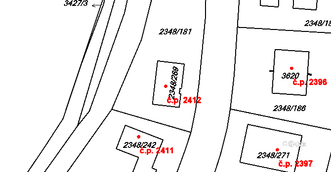Pelhřimov 2412 na parcele st. 2348/269 v KÚ Pelhřimov, Katastrální mapa